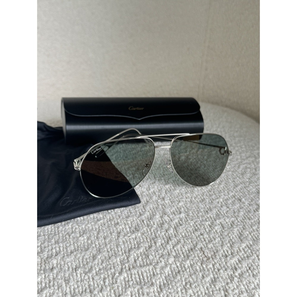 Cartier CT0110S 008 Aviator Sunglasses Silver Frame Gray Lenses 62-14 140 France